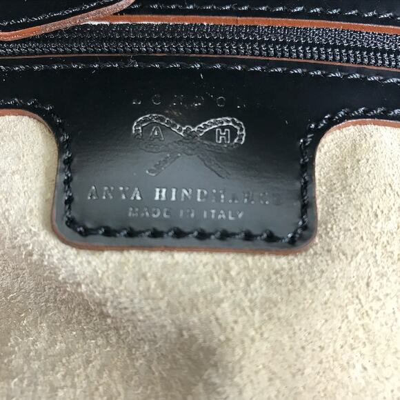 ANYA HINDMARCH Italian Leather Bow Handbag Tote Black Clasic Luxury Designer Y2K - Picture 10 of 13
